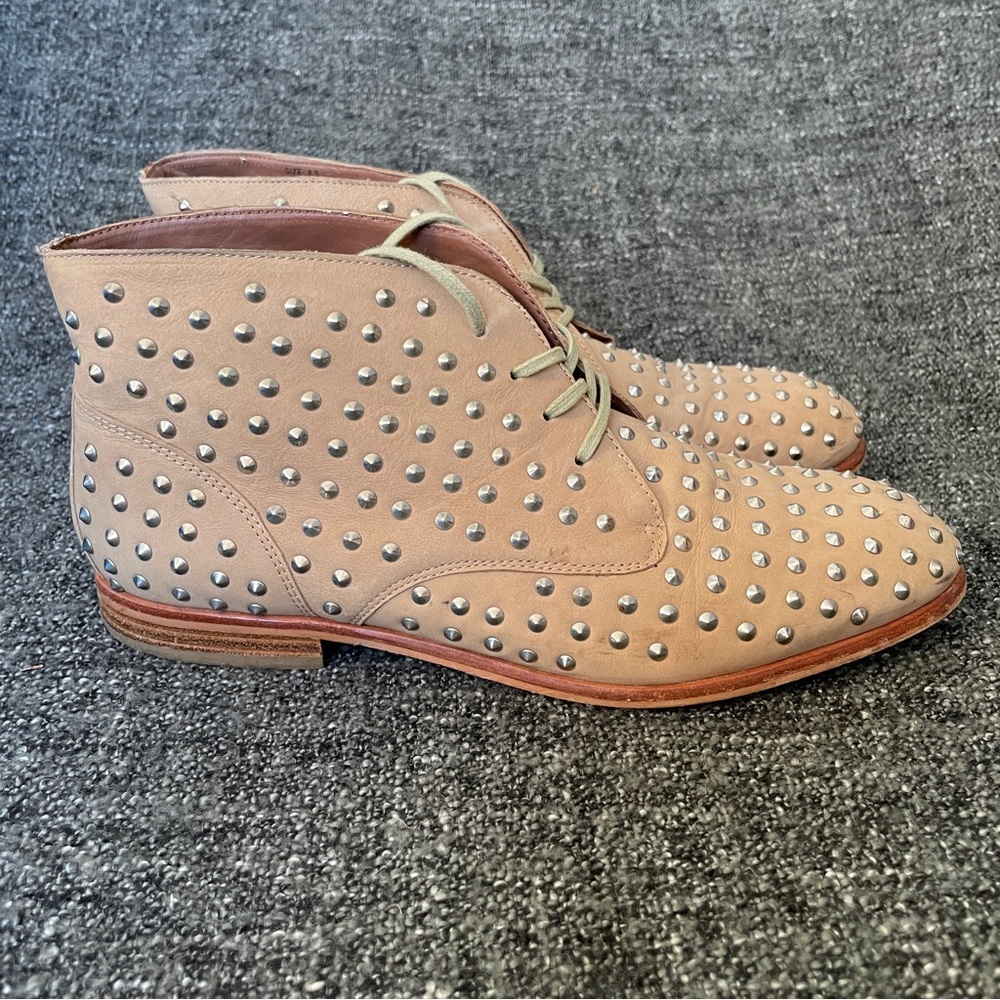 Anthropologie Matiko Oliver Boots Camel Tan Leather Studded Women’s Size 8.5
